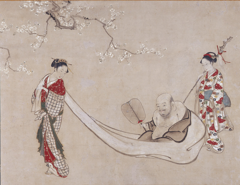 作者不詳（西村・石川派）
桜下二美人に曳かれる布袋
江戸中期